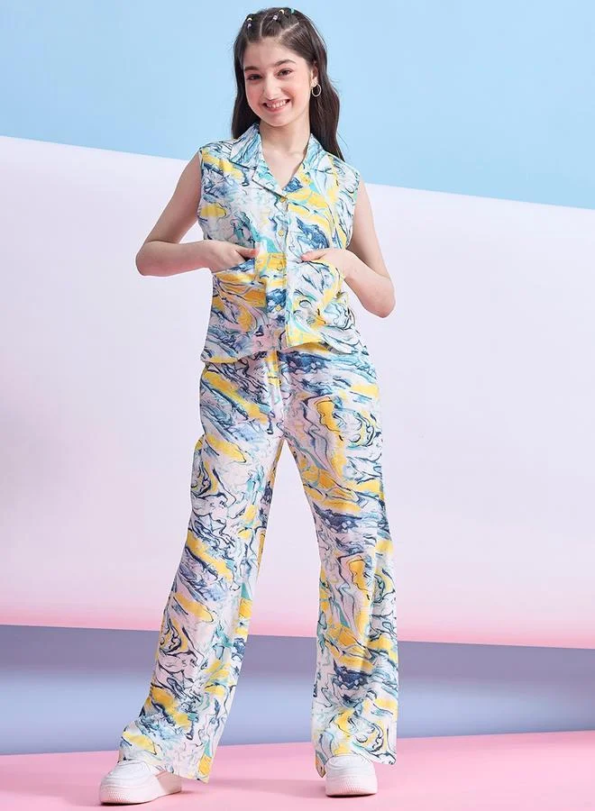 Stylo Bug Marble Print Patch Pocket Top & Pants Set by Styli