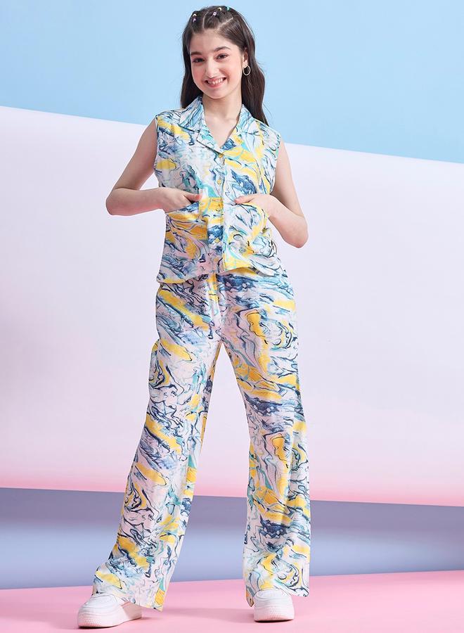 ستايلو بج طقم بلوزة وبنطلون بطبعة رخامية وجيوب مرقعة من ستايلي - Image 1