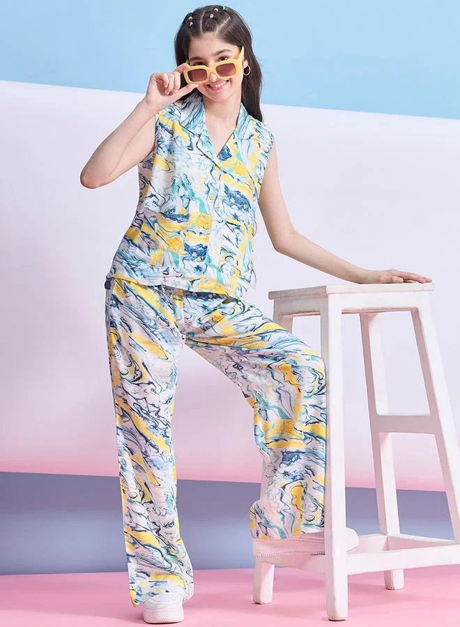 Stylo Bug Marble Print Patch Pocket Top & Pants Set by Styli