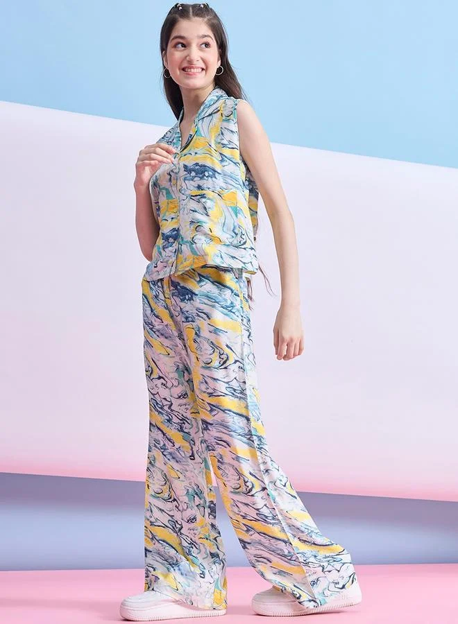 Stylo Bug Marble Print Patch Pocket Top & Pants Set by Styli