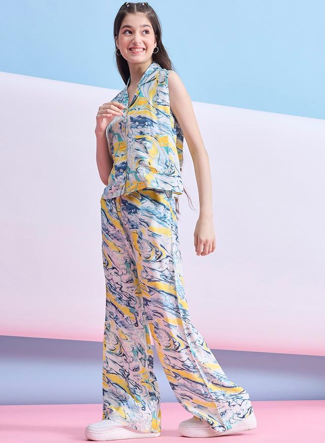 ستايلو بج طقم بلوزة وبنطلون بطبعة رخامية وجيوب مرقعة من ستايلي - Image 3