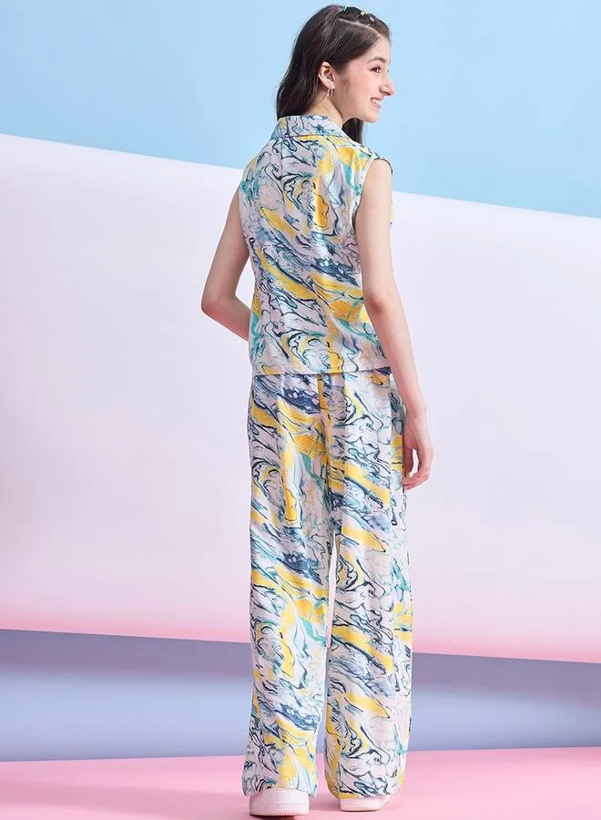 Stylo Bug Marble Print Patch Pocket Top & Pants Set by Styli
