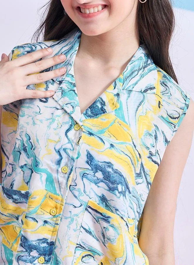 Stylo Bug Marble Print Patch Pocket Top & Pants Set by Styli