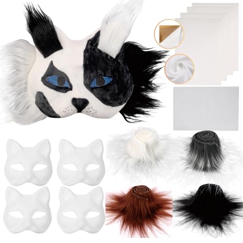 B BBPM Therian Mask Kit Cat Fox Masks with Fur Eye Mesh and Felt Sheet 4PCS Furry Animal Mask to Paint Arts Crafts Gear Diy for Halloween CosplayMasquerade Therian Accessory - Image 1
