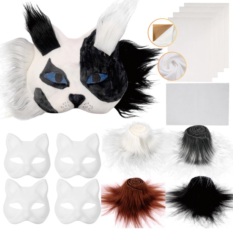 B BBPM Therian Mask Kit Cat Fox Masks with Fur Eye Mesh and Felt Sheet 4PCS Furry Animal Mask to Paint Arts Crafts Gear Diy for Halloween CosplayMasquerade Therian Accessory - Image 3