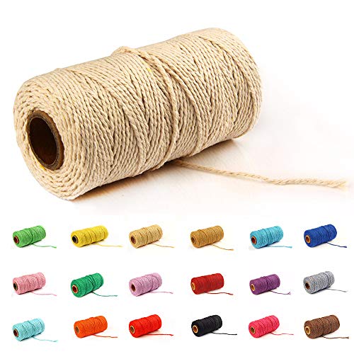 Eqarp Macrame Cotton Cord 2mm 109 Yard Cotton Rope Colored Craft Cord for DIY Crafts Plant Hangers (Beige) - Image 1