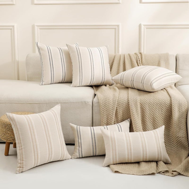 Hckot Hand Made Throw Pillow Covers 22x22 Set of 2 Striped Pillow Covers Linen Decorative Pillows Square Cushion Covers for Sofa Couch Bed Living Room Farmhouse Decor, Khaki - Image 5