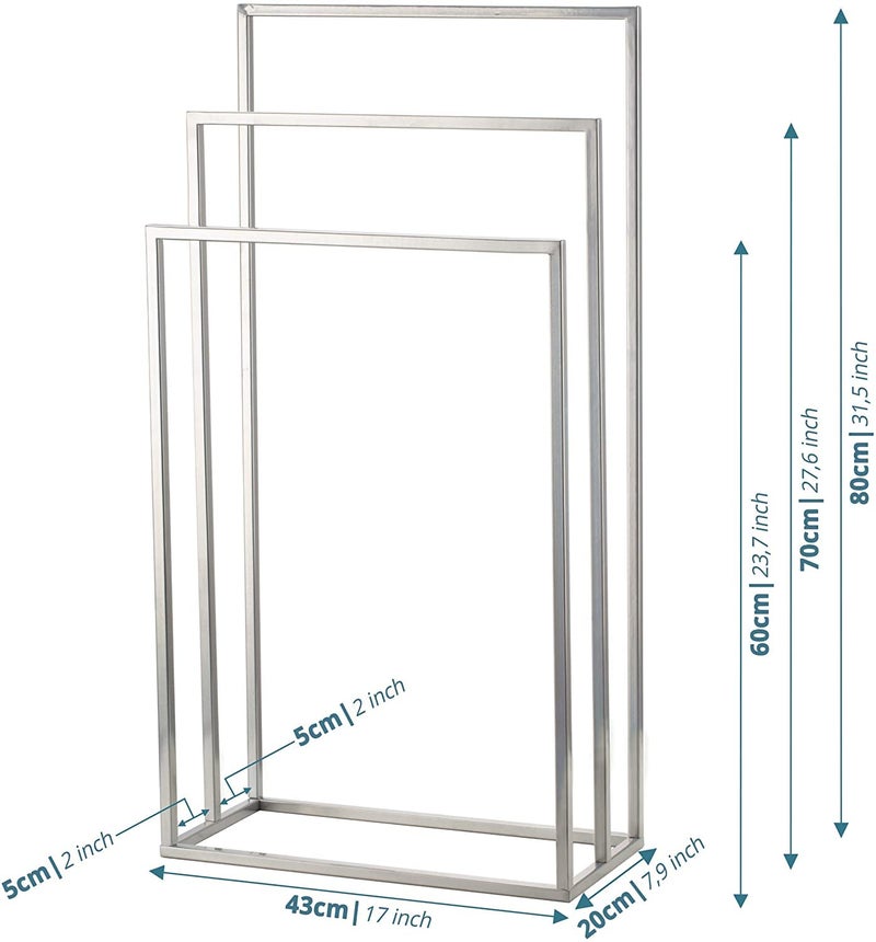 INDIAN DECOR INDIAN DECOR 48255 Stainless Steel Metal Towel Rack 3 Towel Rails 43 x 80 x 20 cm Assembled Bathroom Bedroom MetalBathroom Organizer Chrome  - Image 3