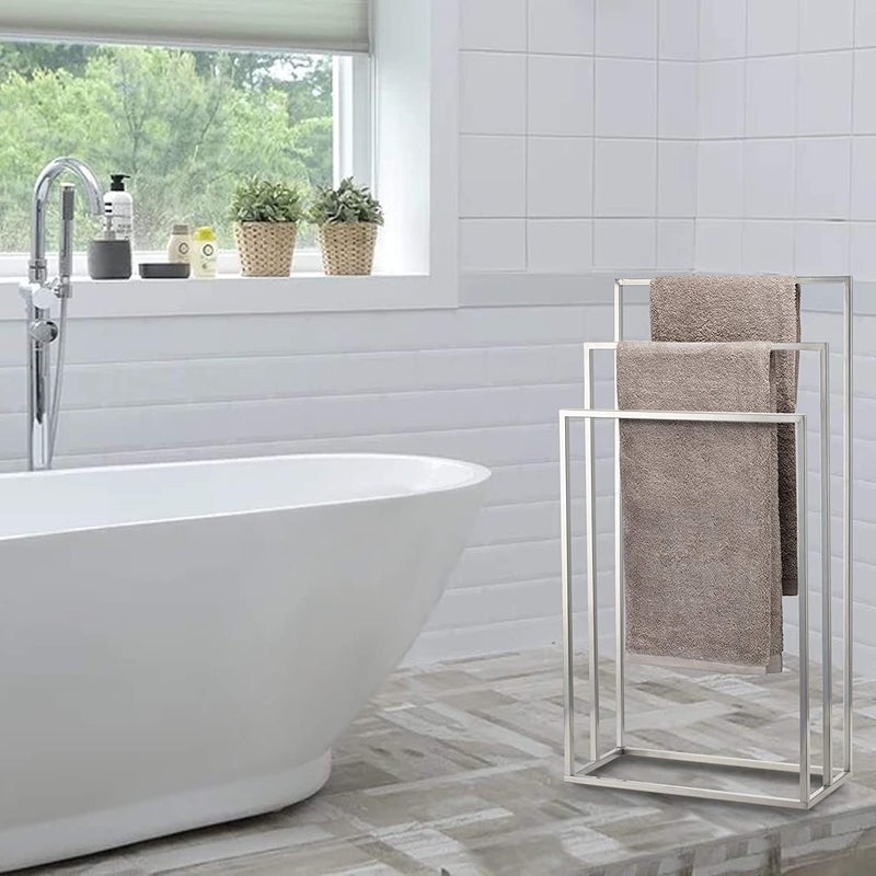 INDIAN DECOR INDIAN DECOR 48255 Stainless Steel Metal Towel Rack 3 Towel Rails 43 x 80 x 20 cm Assembled Bathroom Bedroom MetalBathroom Organizer Chrome  - Image 2