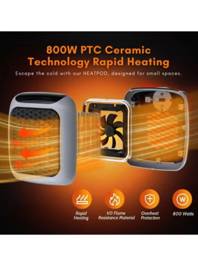 EVEREEN Wall Mounted Electric Fan Heater, Electric Heater, Compact Small Warmer, 800W PTC Ceramic Technology Rapid Heating, Thermostat Fast Heating, Ultra Quiet Small Safe Space Heater for Office Home Room - Image 5