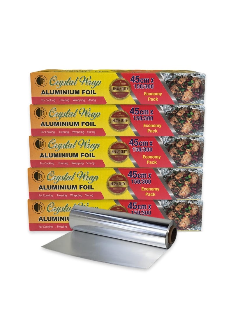 CRYSTAL Premium Aluminium Foil Roll - 45cm x 300m, 2Kg Heavy Duty Kitchen Wrap,Pack of 6 - Image 1