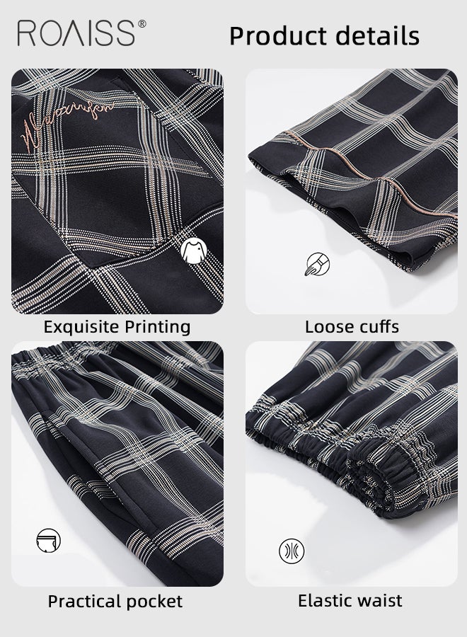 رويس طقم بيجامة صيفي من قطعتين للرجال، طقم ملابس منزلية ناعمة مربعة مع قميص بأزرار وياقة مائلة وسروال طويل بخصر مطاطي، مثالي للنوم أو الاسترخاء في المنزل - Image 5