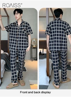 roaiss Spring And Autumn Male Cotton Pajama Sets Plus Size Sleepwear Fashion Gradient Plaid Pijama Men Set Pajamas Loungewear  - Image 2