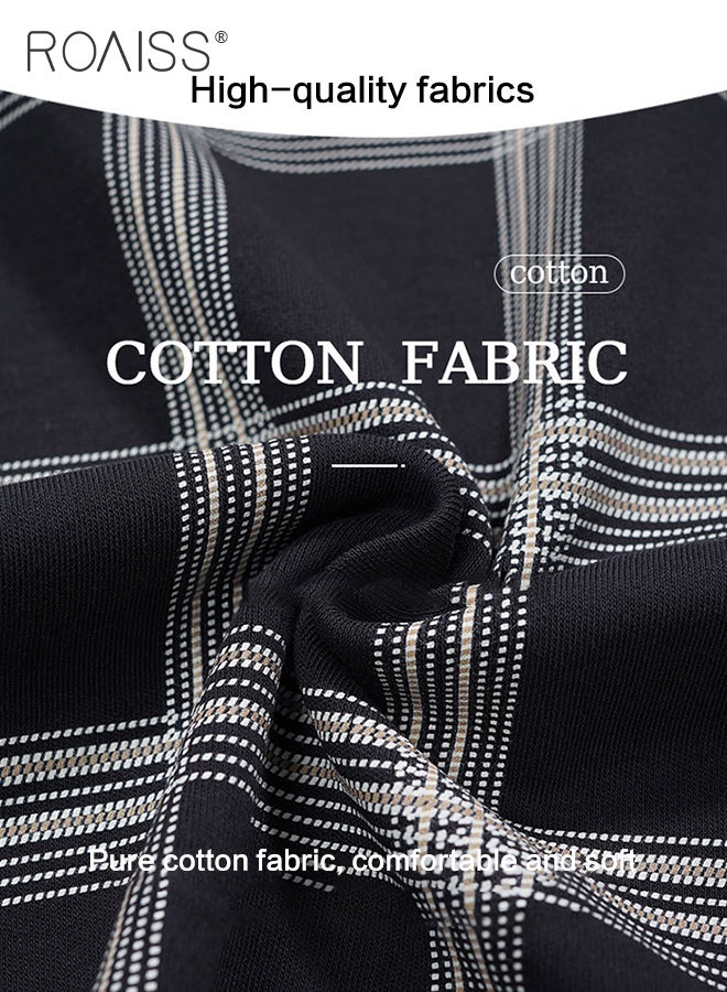 رويس طقم بيجامة صيفي من قطعتين للرجال، طقم ملابس منزلية ناعمة مربعة مع قميص بأزرار وياقة مائلة وسروال طويل بخصر مطاطي، مثالي للنوم أو الاسترخاء في المنزل - Image 4