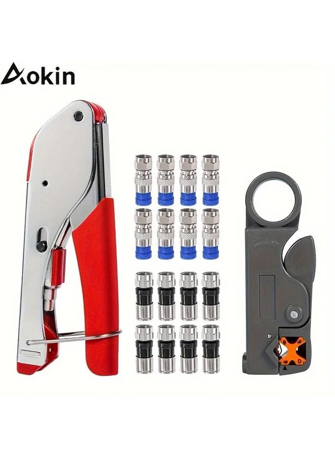 طقم كماشة كابل كو اكس سي مع أدوات تقشير أسلاك آر جي 6 وآر جي 59 وموصلات أف - Image 2