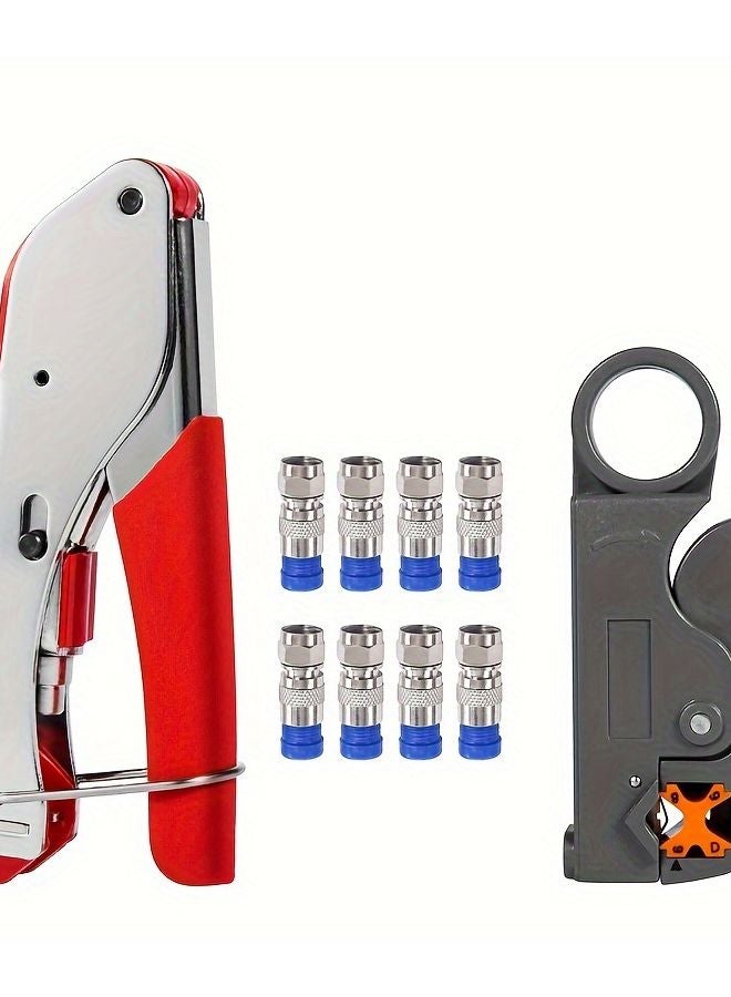 طقم كماشة كابل كو اكس سي مع أدوات تقشير أسلاك آر جي 6 وآر جي 59 وموصلات أف - Image 1