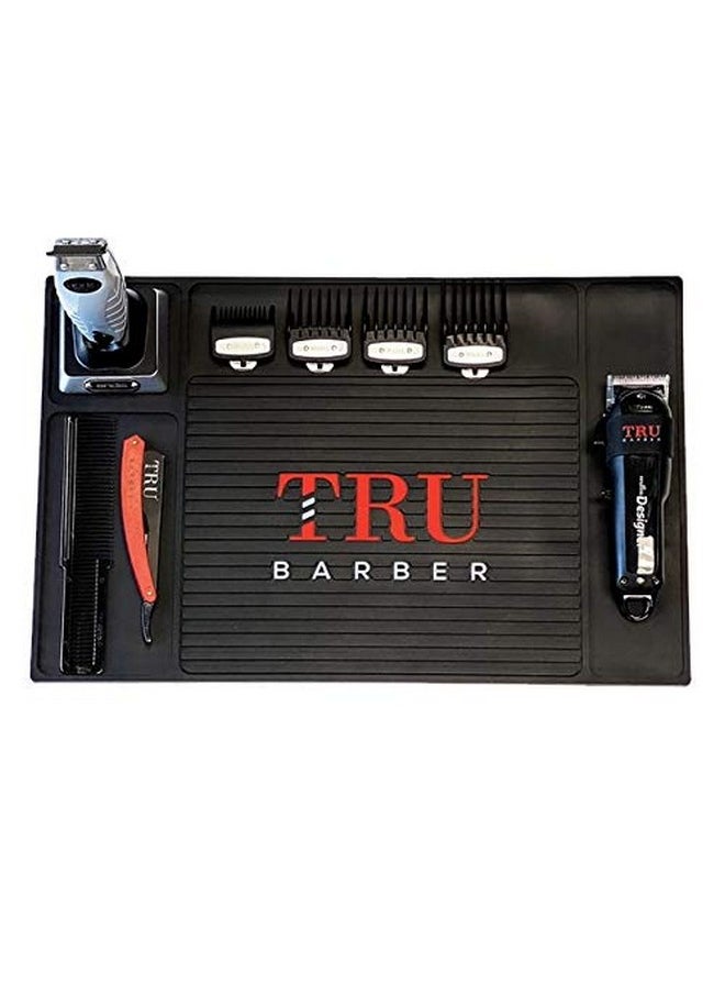 ترو باربر سجادة تنظيم TRU BARBER مقاس 18 بوصة × 13 بوصة (أسود) سجادة مرنة من مادة البولي فينيل كلوريد، وسادات محطة عمل صالون الحلاقة، وأدوات صالون التجميل، وسجادة طاولة لقص الشعر، مضادة للانزلاق  - Image 1