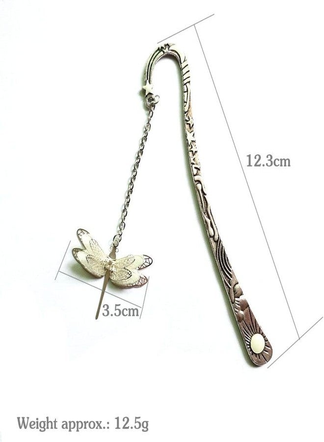 Sluswallow Silver Luminous Bookmark Retro Feather Metal Bookmark, Glow in The Dark, Ideal Gift for Reader, Teachers, Adults, Kids,Book Covers and Book Accessories,Office Supplies(Silver Dragonfly) - Image 2