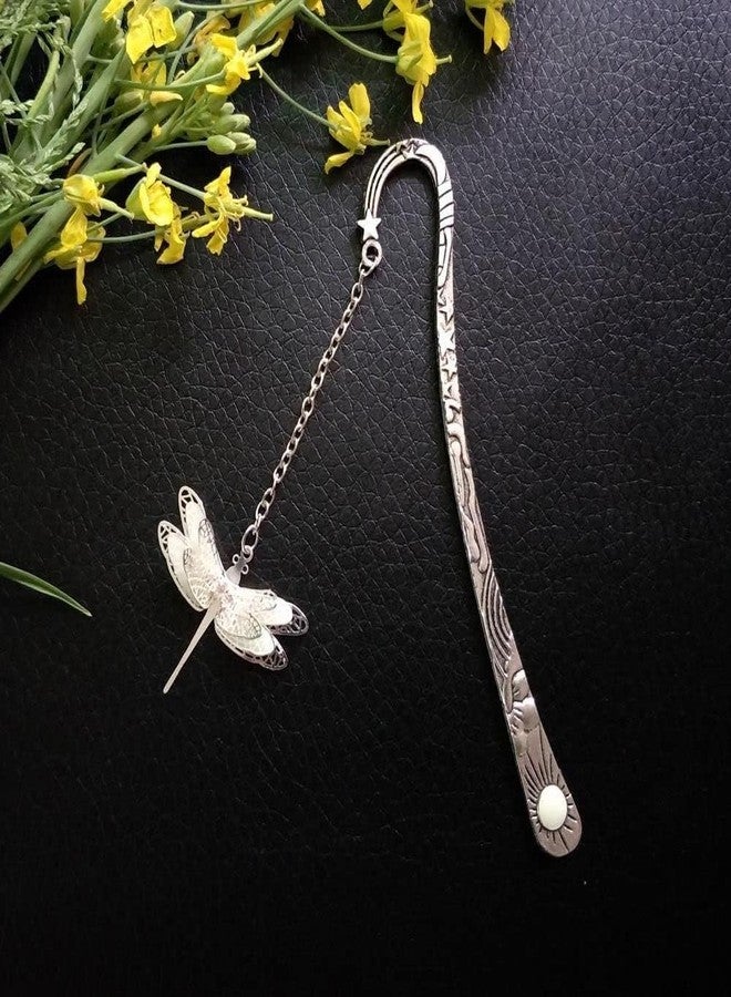 Sluswallow Silver Luminous Bookmark Retro Feather Metal Bookmark, Glow in The Dark, Ideal Gift for Reader, Teachers, Adults, Kids,Book Covers and Book Accessories,Office Supplies(Silver Dragonfly) - Image 1