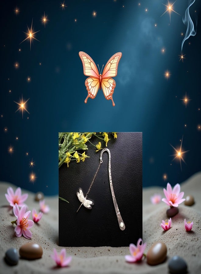 Sluswallow Silver Luminous Bookmark Retro Feather Metal Bookmark, Glow in The Dark, Ideal Gift for Reader, Teachers, Adults, Kids,Book Covers and Book Accessories,Office Supplies(Silver Dragonfly) - Image 4