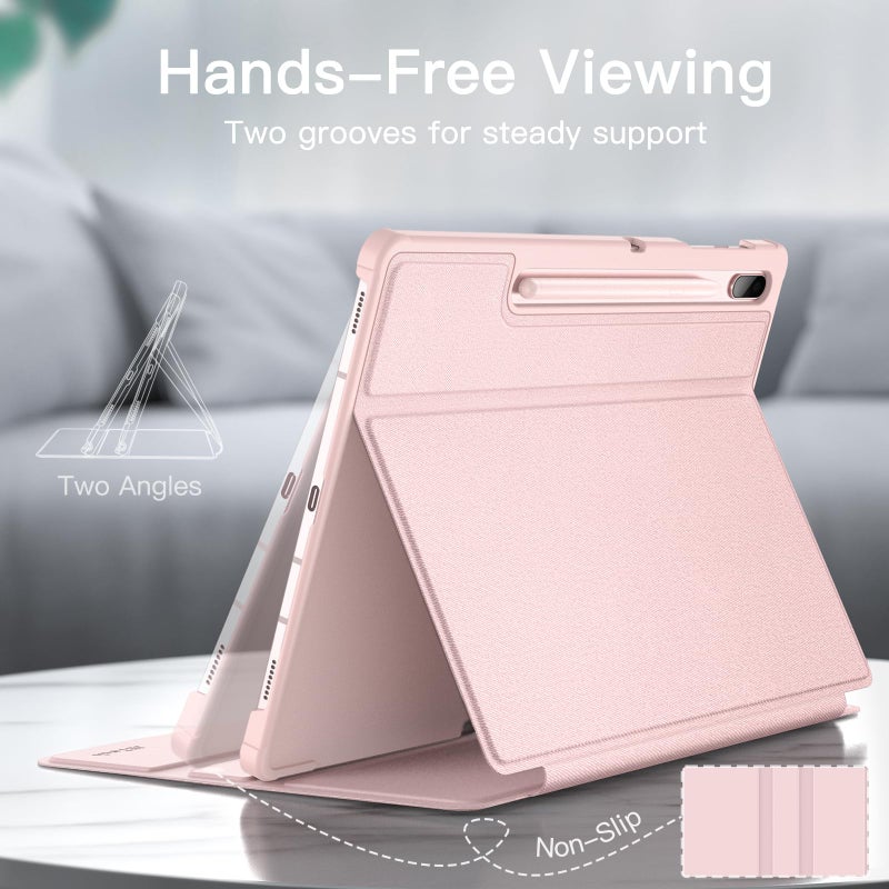 Jetech غطاء JETech لجهاز Samsung Galaxy Tab S8 Plus 2022 / S7 FE 2021 / S7 Plus 2020 بحجم 12.4 بوصة مع حامل قلم S، غطاء حماية رفيع مع قاعدة قابلة للطي، زوايا مشاهدة متعددة (وردي ذهبي) - Image 3