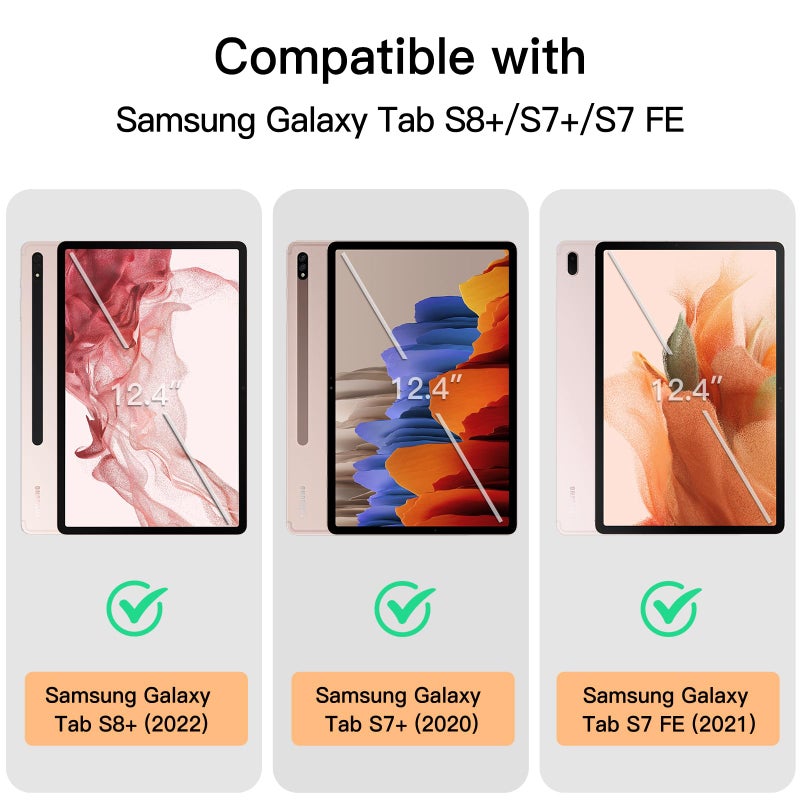 Jetech غطاء JETech لجهاز Samsung Galaxy Tab S8 Plus 2022 / S7 FE 2021 / S7 Plus 2020 بحجم 12.4 بوصة مع حامل قلم S، غطاء حماية رفيع مع قاعدة قابلة للطي، زوايا مشاهدة متعددة (وردي ذهبي) - Image 2