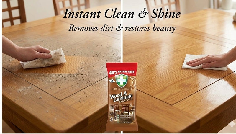 Greenshield Green Shield 4-in-1 Wood & Laminate Surface Cleaning Wipes 70 Large Wipes (40% Extra Free) – Removes Dust, Dirt & Grease, Restores Shine, Gentle Polish for Wooden Furniture, Floors & Cabinets - Image 4