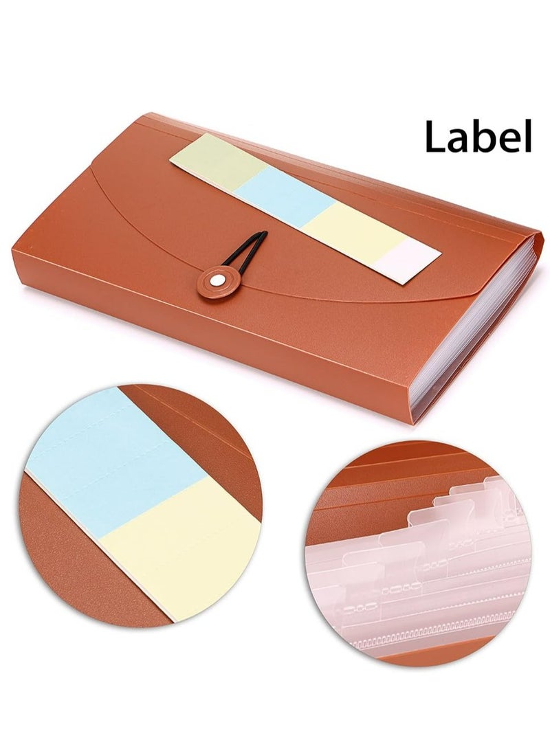 Oasisgalore - Expanding File Folder -13 Pockets Small Accordion File Folder, Expandable Card Ticket Holder, Brown. - Image 1