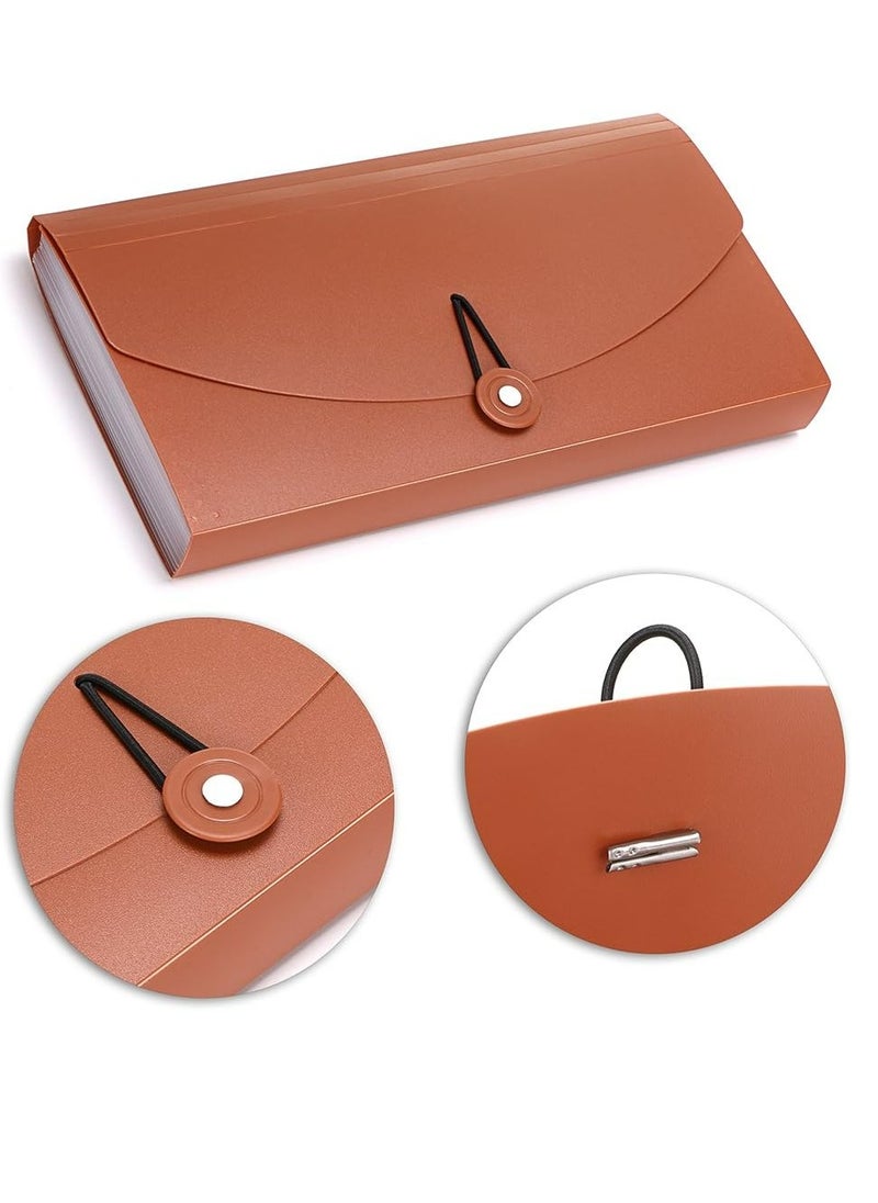 Oasisgalore - Expanding File Folder -13 Pockets Small Accordion File Folder, Expandable Card Ticket Holder, Brown. - Image 1