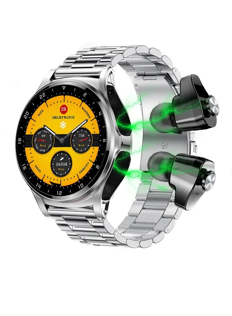 GT 66 Smart Watch TWS Bluetooth Headset 2 In1 Multi Sport Mode Heart Rate Sleep Monitoring Steel Silver  - Image 1