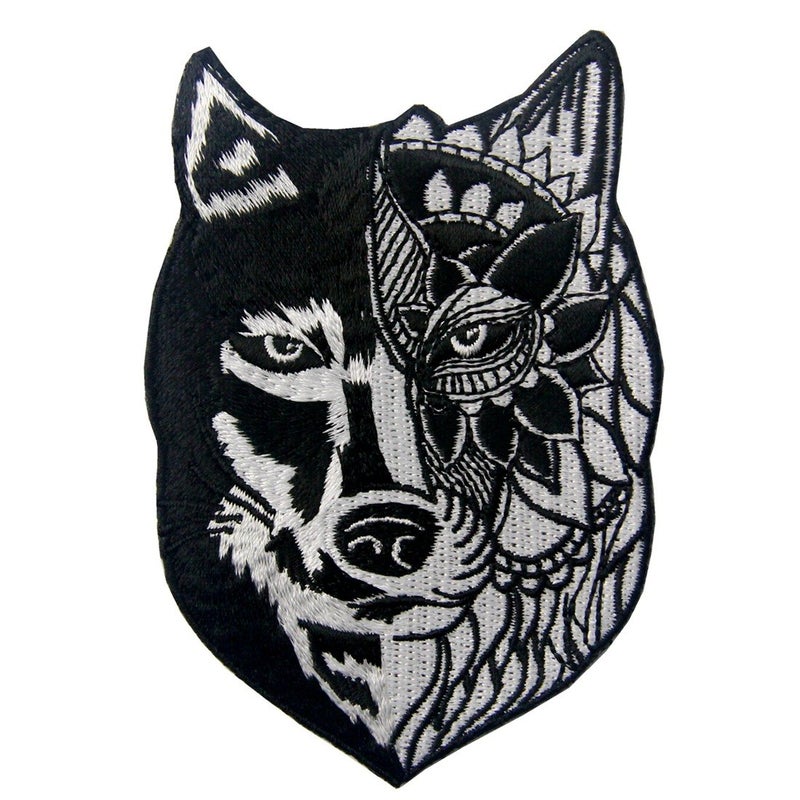 ZEGIN Sunflower Tribal Wolf Applique Embroidered Badge Iron On Sew On Patch - Image 3