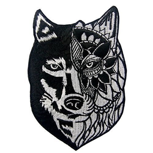ZEGIN Sunflower Tribal Wolf Applique Embroidered Badge Iron On Sew On Patch - Image 1