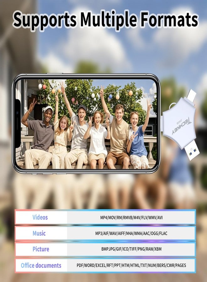TECHKEY USB 3.0 Flash Drive for iPhone 256GB: MFi Certified 3in1 External Memory Photo Keeper Storage Stick for Picture/Video/Data Saver/Backup High Speed Thumb/Jump/Hard Drive for iPad/Android/PC -Grey - Image 4