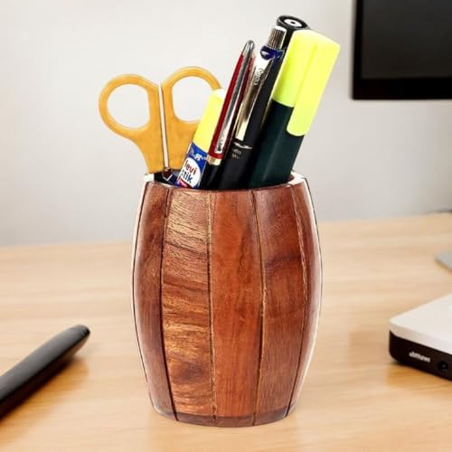 Decorlay Wooden Barrel Shaped Cutlery Holder/Spoon Holder/Utensils Jar Brown (Pack of 2) - Image 4