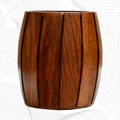 Decorlay Wooden Barrel Shaped Cutlery Holder/Spoon Holder/Utensils Jar Brown (Pack of 2) - Image 5