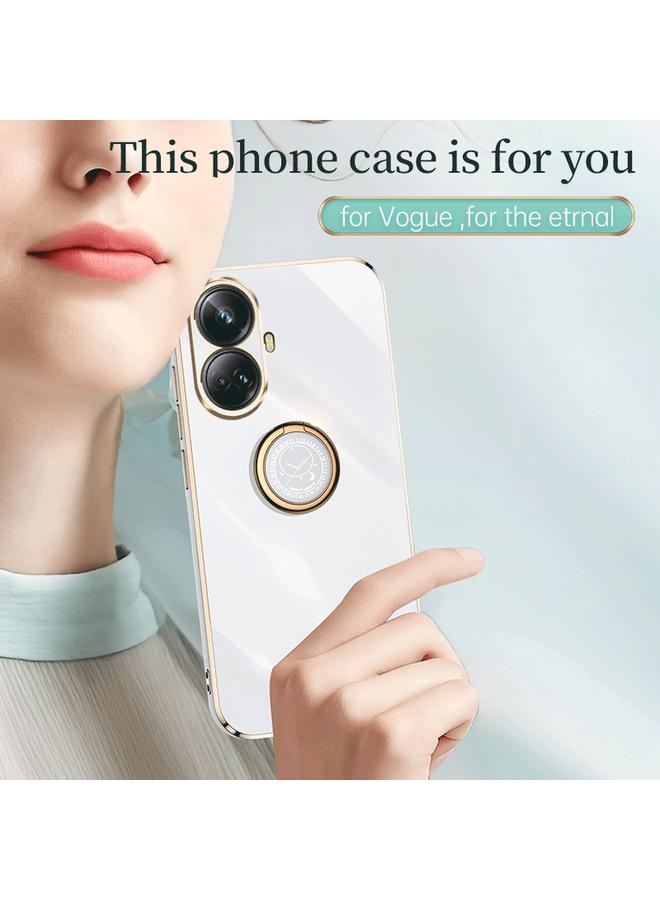 اس-توب جراب لهاتف Realme 10 Pro+ من XINLI، جراب هاتف TPU مطلي بالكهرباء 6D بحافة مستقيمة مع حامل حلقي - Image 3