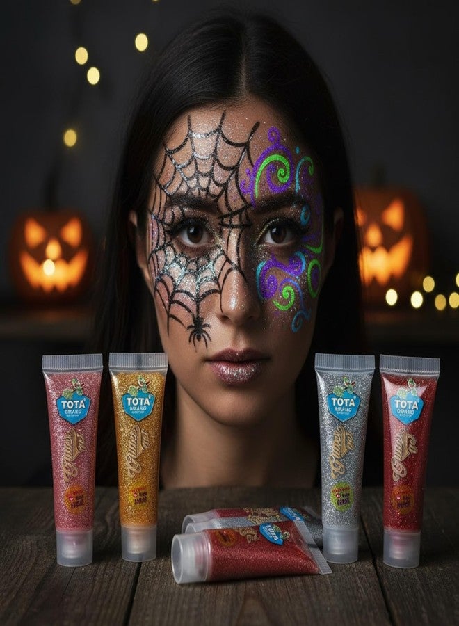 Tota Glitter Gel - Non Toxic Face Paint and Body Paint | Glitter Gel Holi Colour Paint for Holi Party Decoration Halloween Party Theatre Drama Photoshoot and More - Set of 5 Shiny Glow Tubes - Image 3
