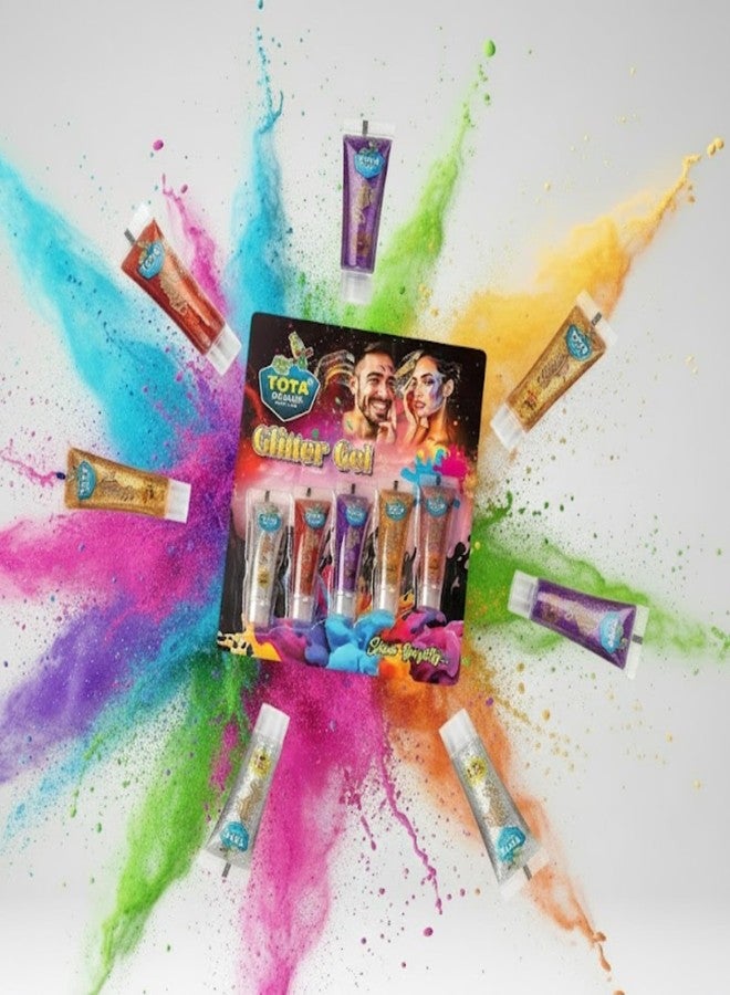 Tota Glitter Gel - Non Toxic Face Paint and Body Paint | Glitter Gel Holi Colour Paint for Holi Party Decoration Halloween Party Theatre Drama Photoshoot and More - Set of 5 Shiny Glow Tubes - Image 2
