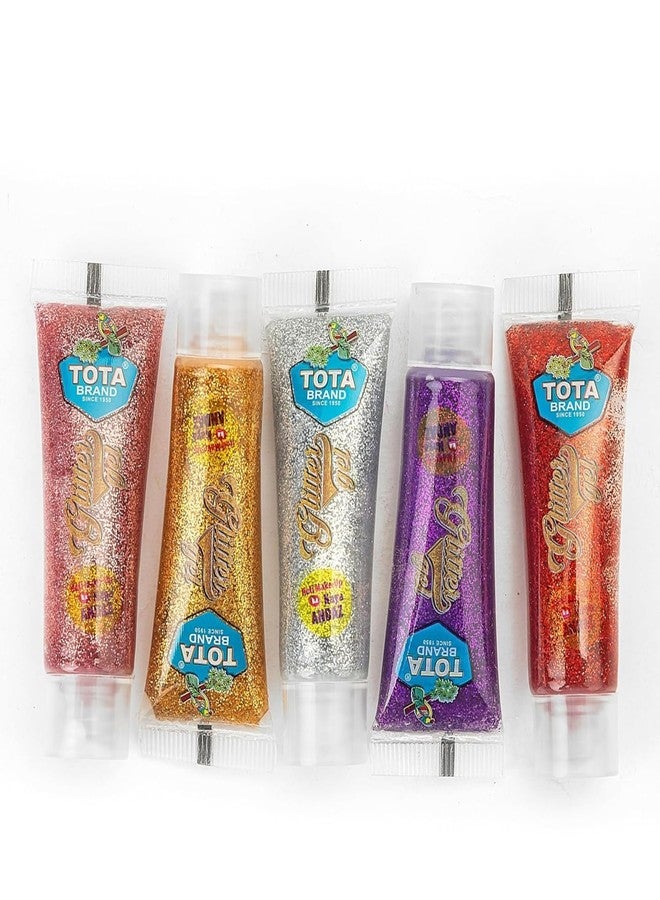 Tota Glitter Gel - Non Toxic Face Paint and Body Paint | Glitter Gel Holi Colour Paint for Holi Party Decoration Halloween Party Theatre Drama Photoshoot and More - Set of 5 Shiny Glow Tubes - Image 1