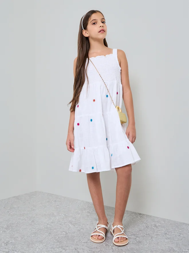Styli Styli Teen Girls Embroidered Tiered Dress
