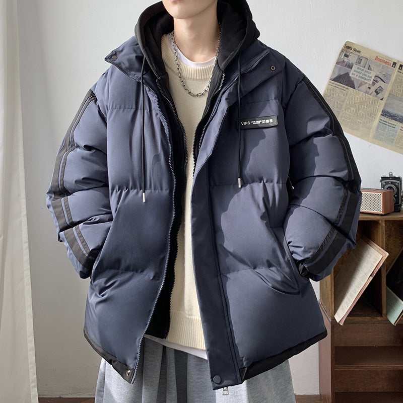 American Style Two-Piece Illusion Cotton-Padded Jacket Blazer For Men Autumn Winter 2024 New Teenage School Campus Style Color B Gray 