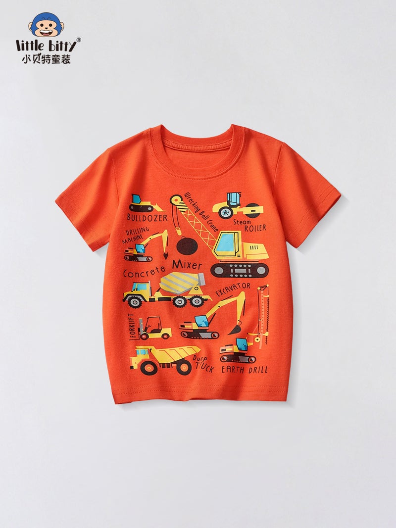 Summer Children'S Short-Sleeved T-Shirt Boys Round Neck Half-Sleeved Cartoon Excavator Printed Boys Summer - Image 2