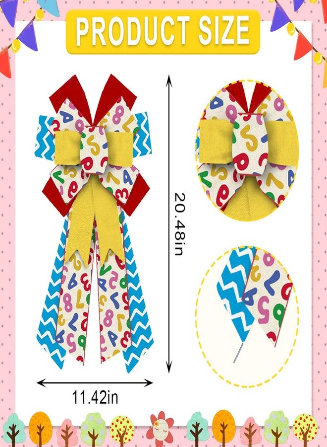 On-Airstore Large Back to School Wreath Bows Yellow Blue Wave Strips Numbers Burlap Linen Bows for Wreaths, School Theme Tree Topper Bows for First Day of School Indoor Outdoor Decoration Wreath Ornament Supplies - Image 2