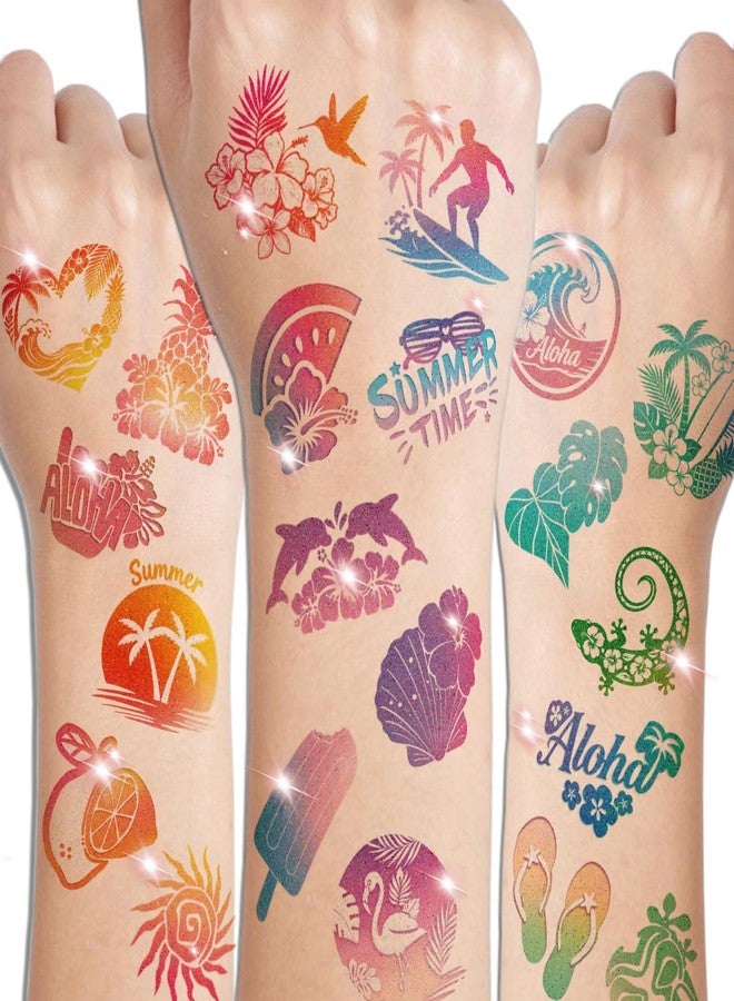 CHARLENT Glitter Summer Hawaiian Temporary Tattoos for Kids - Image 2