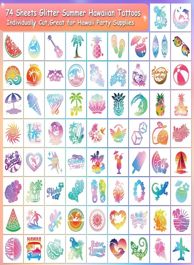 CHARLENT Glitter Summer Hawaiian Temporary Tattoos for Kids - Image 3