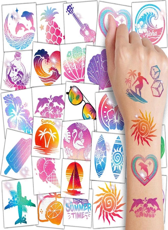 CHARLENT Glitter Summer Hawaiian Temporary Tattoos for Kids - Image 1