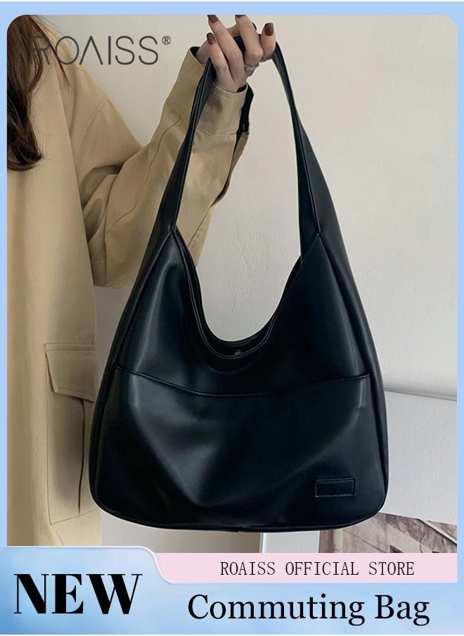 roaiss - Women's Large Capacity Commuter Bag Tote Bag Simple Solid Color PU Material - Image 1