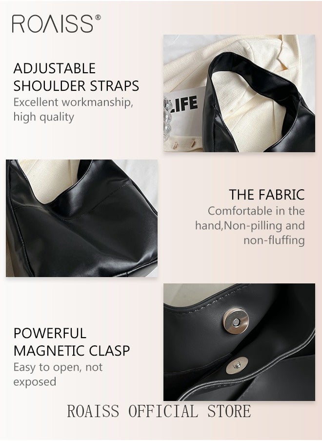 roaiss - Women's Large Capacity Commuter Bag Tote Bag Simple Solid Color PU Material - Image 1