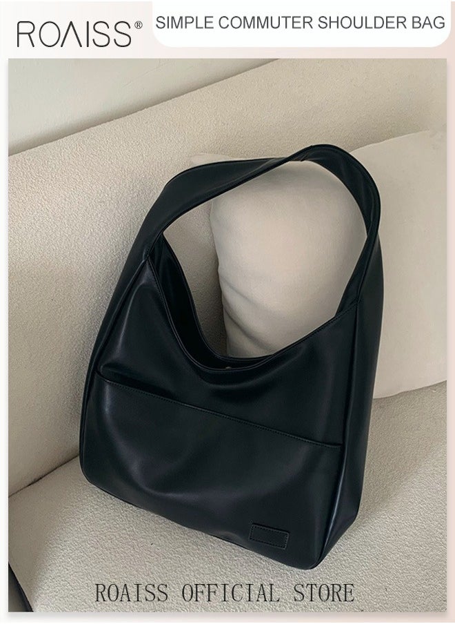 roaiss - Women's Large Capacity Commuter Bag Tote Bag Simple Solid Color PU Material - Image 1
