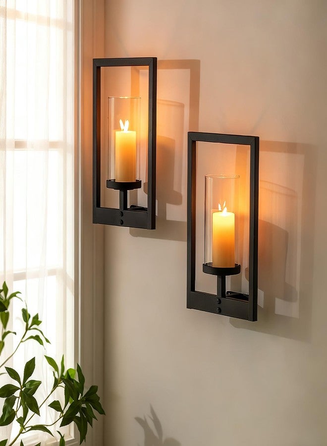 Walasis Sconces Wall Decor Set of 2: Metal Hurricane Candle Holder for Pillar Candles - Black Candle Sconces Morden Style Frame Decorations for Living Room Bathroom Bedroom Hallway - Image 4
